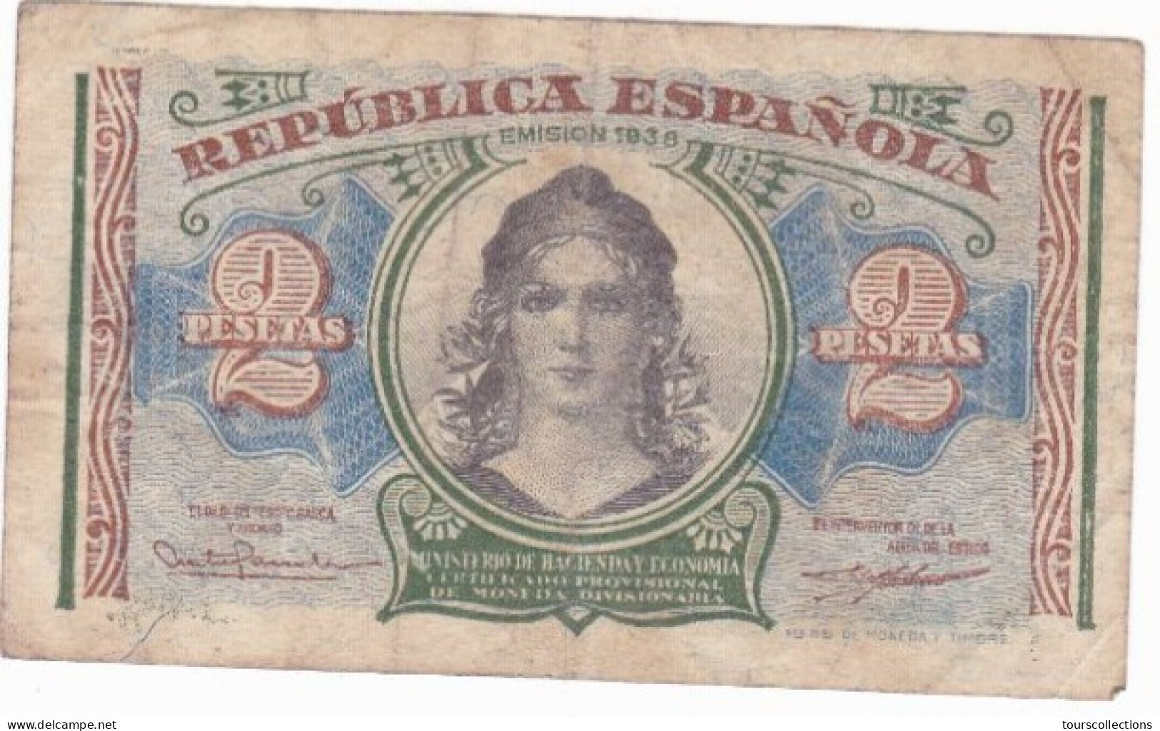 ESPAGNE - ESPAÑA - BILLET 2 PESETAS GUERRE CIVILE FRANCO 1937 - Série A 0442808 - 1-2 Peseten