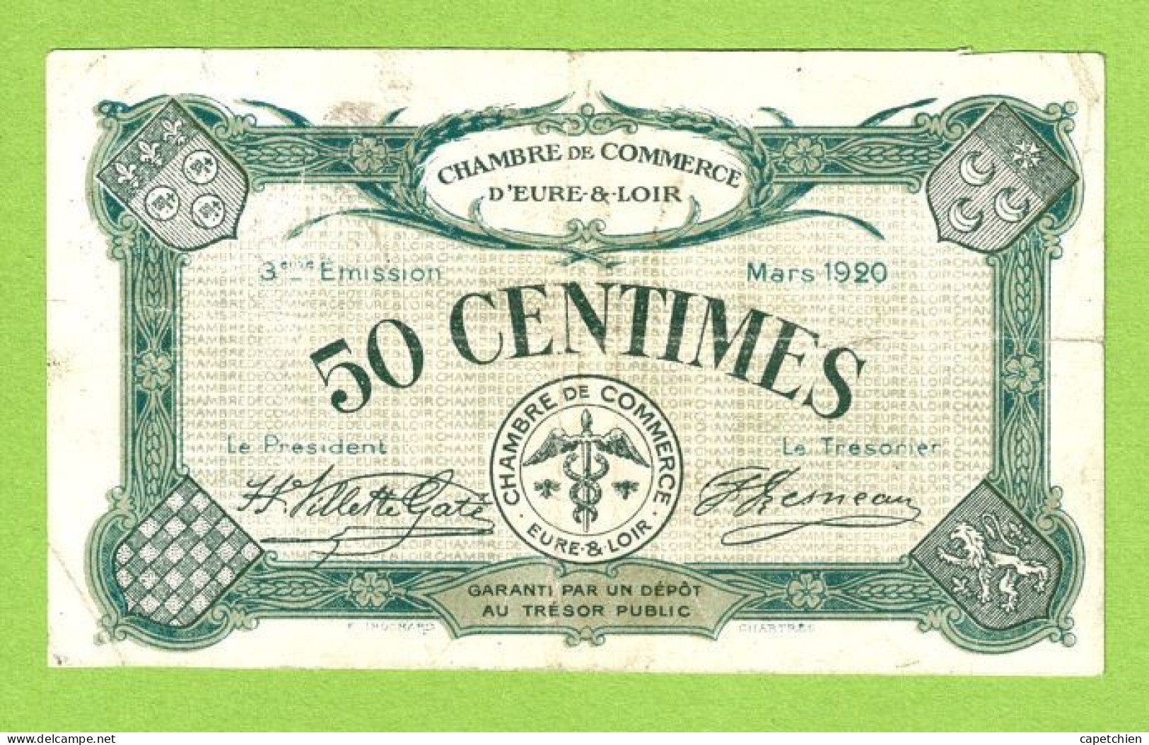 FRANCE / EURE & LOIR / 50 CENTIMES /  MARS 1920  / 3ème EMISSION / PAS DE NUMERO - Chambre De Commerce