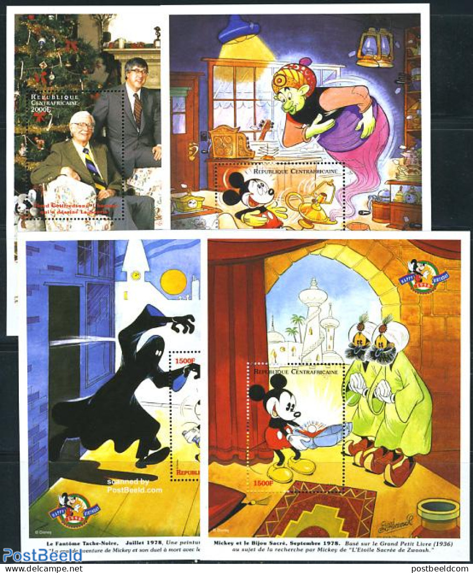 Central Africa 1999 70 Years Mickey Mouse 4 S/s, Mint NH, Art - Disney - Disney