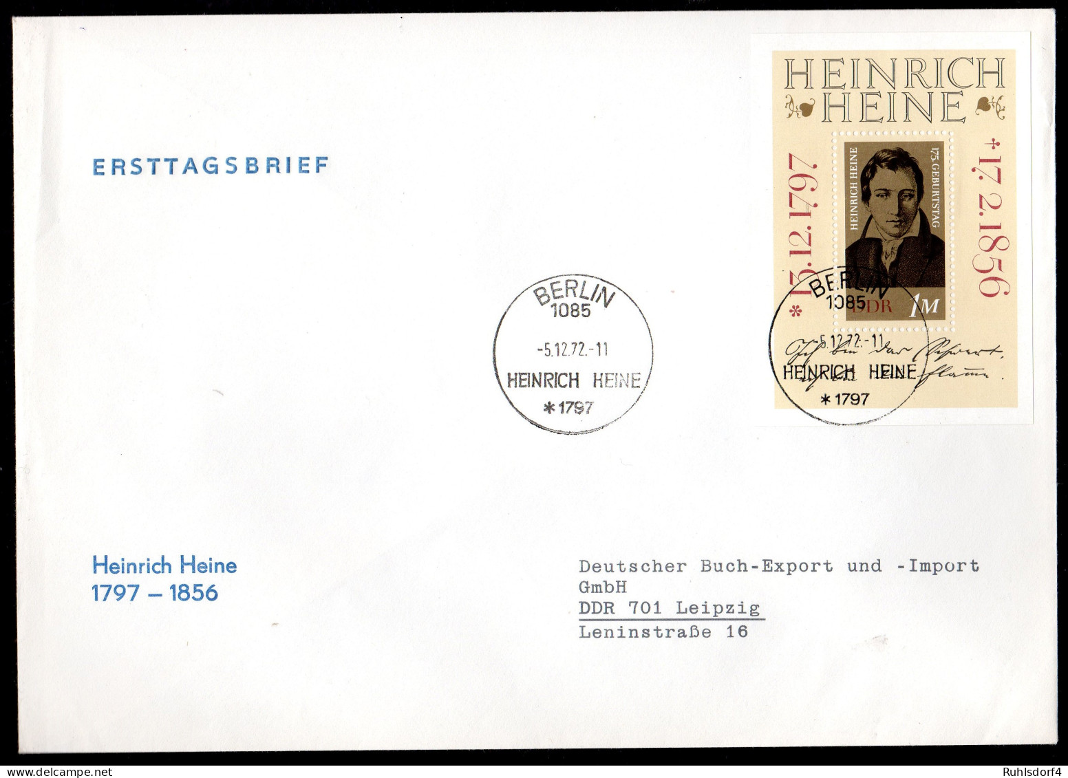 DDR, FDC Block "175. Geburtstag Von Heinrich Heine" - Sonstige & Ohne Zuordnung