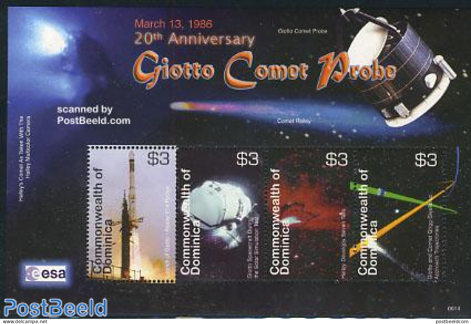 Dominica 2006 Giotto Comet Probe 4v M/s, Mint NH, Transport - Space Exploration - Dominicaanse Republiek