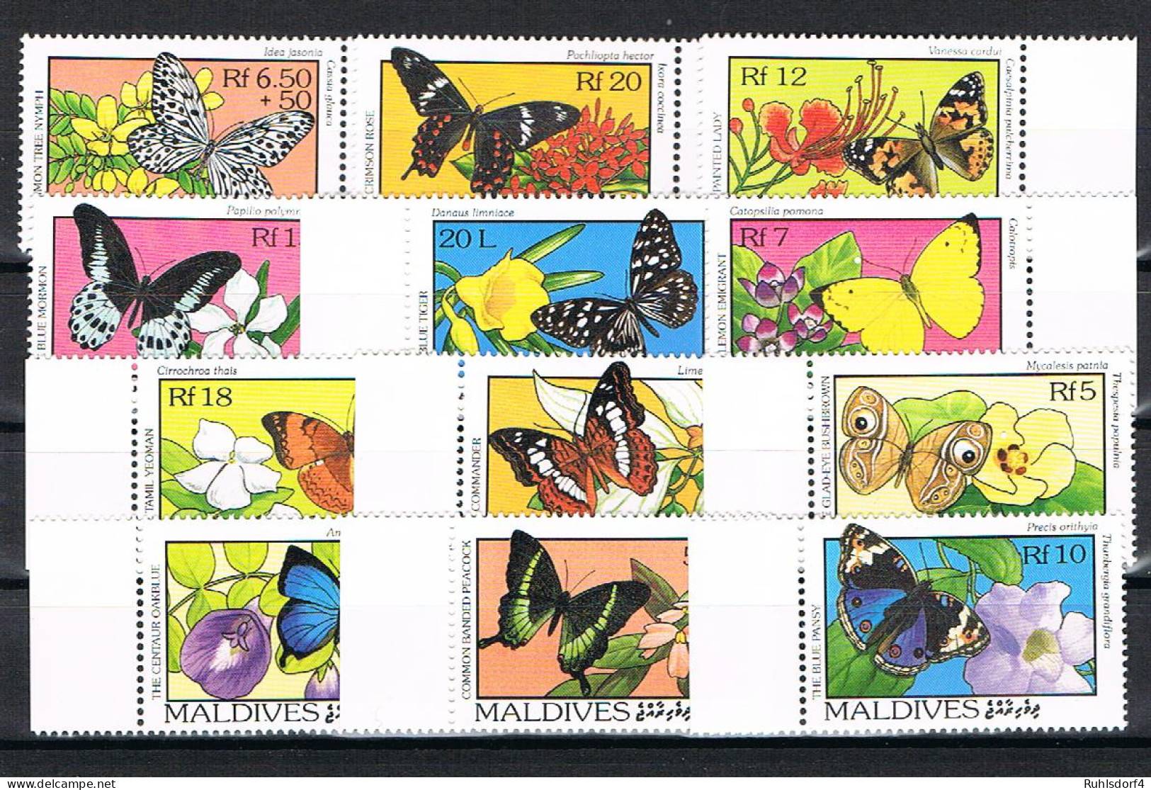 Malediven: Schmetterlinge; Satz (8 Werte) Und 3 Blocks - Papillons