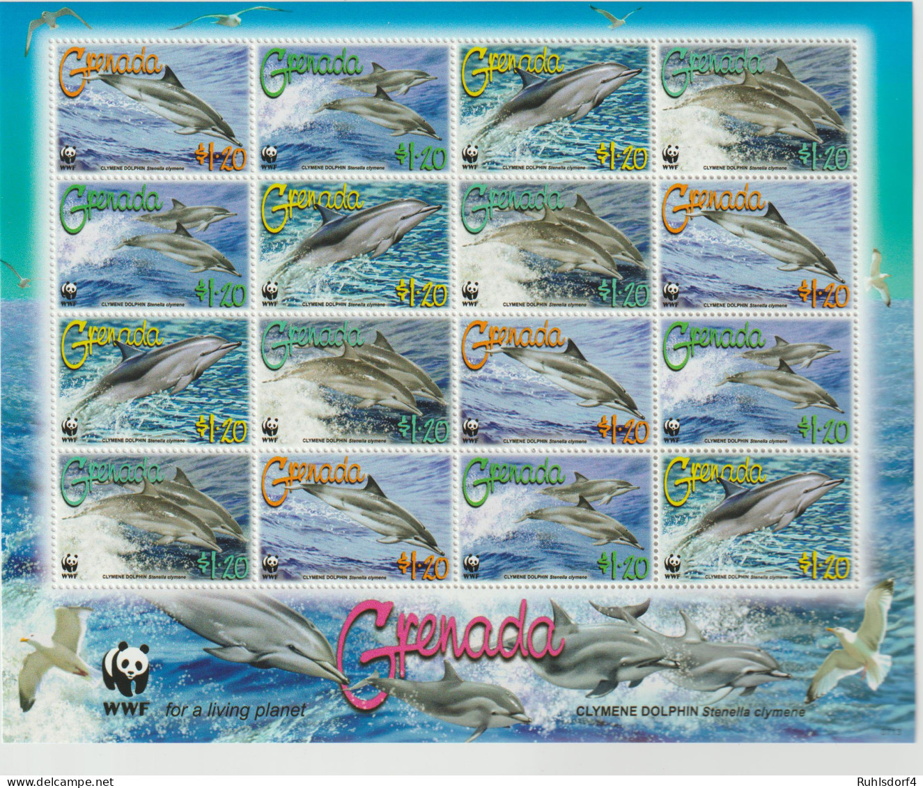 Grenada: WWF-Kleinbogen Delphine - Walvissen