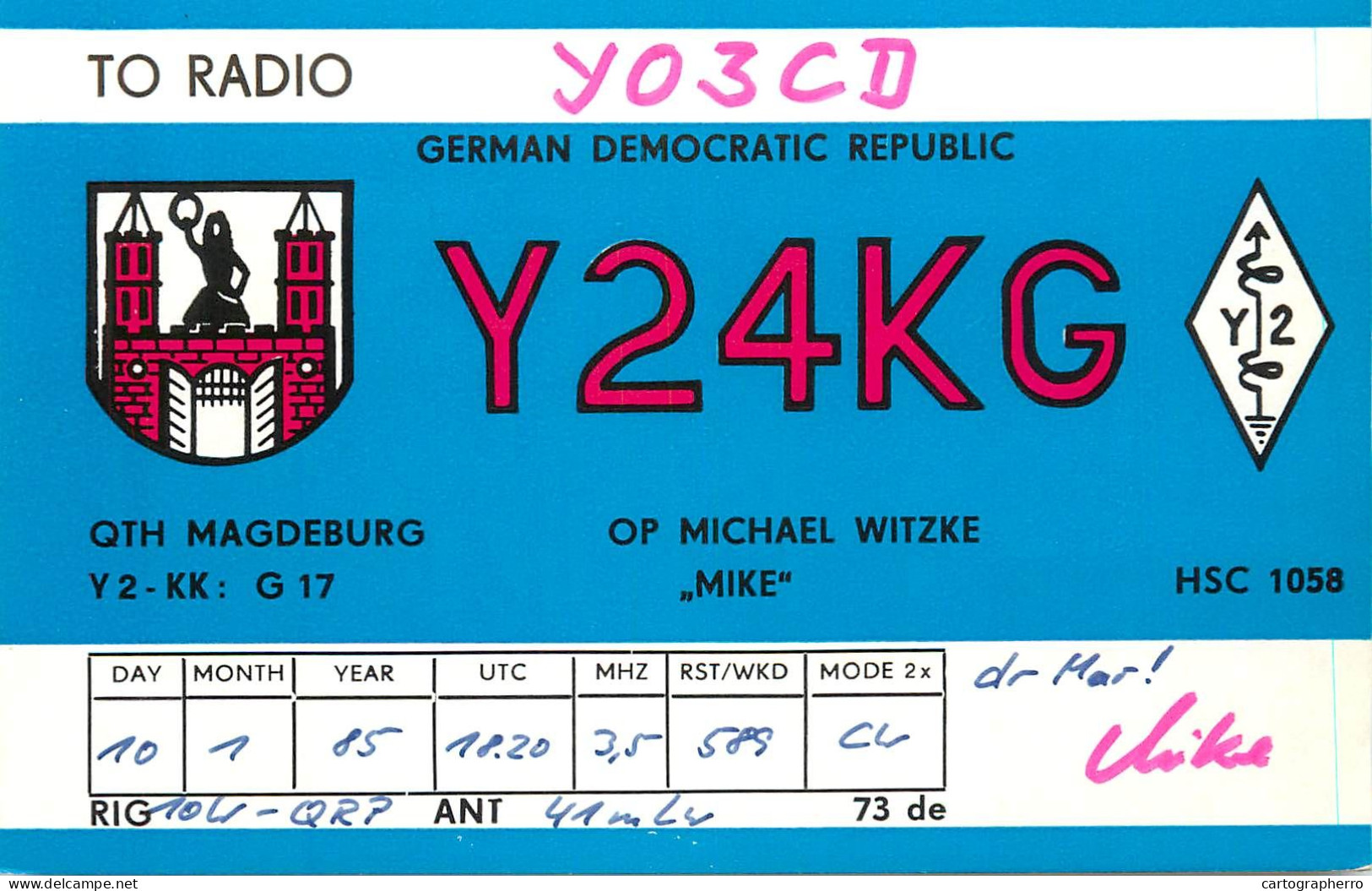 German Democratic Republic Radio Amateur QSL Card Y03CD Y24KG 1984 - Radio Amatoriale