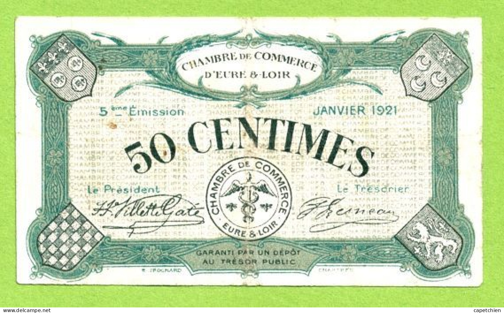 FRANCE / EURE & LOIR / 50 CENTIMES /  JANVIER 1921  / 5ème EMISSION / PAS DE NUMERO - Cámara De Comercio