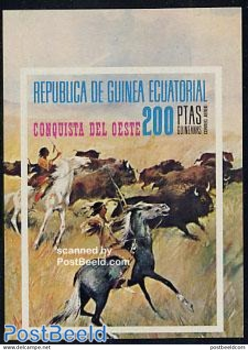 Equatorial Guinea 1974 Wild West S/s, Imperforated, Mint NH, Nature - Horses - Guinea Equatoriale