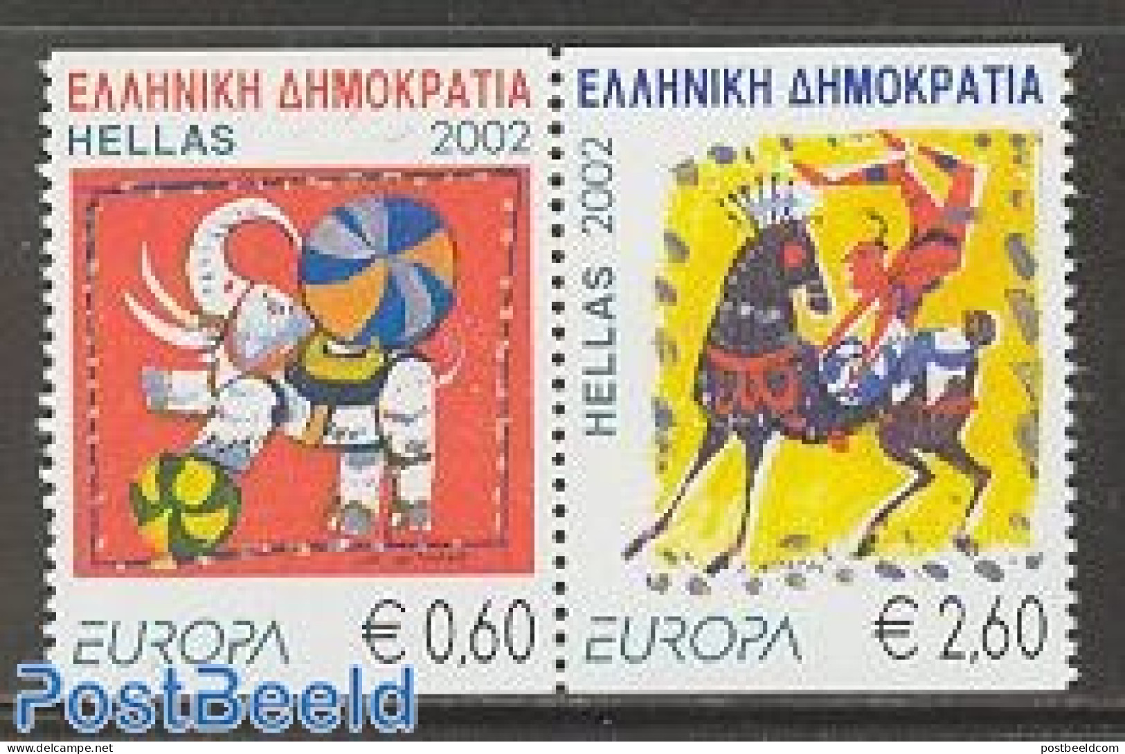 Greece 2002 Europa, Circus 2v From Booklet [:], Mint NH, History - Nature - Performance Art - Europa (cept) - Elephant.. - Nuovi