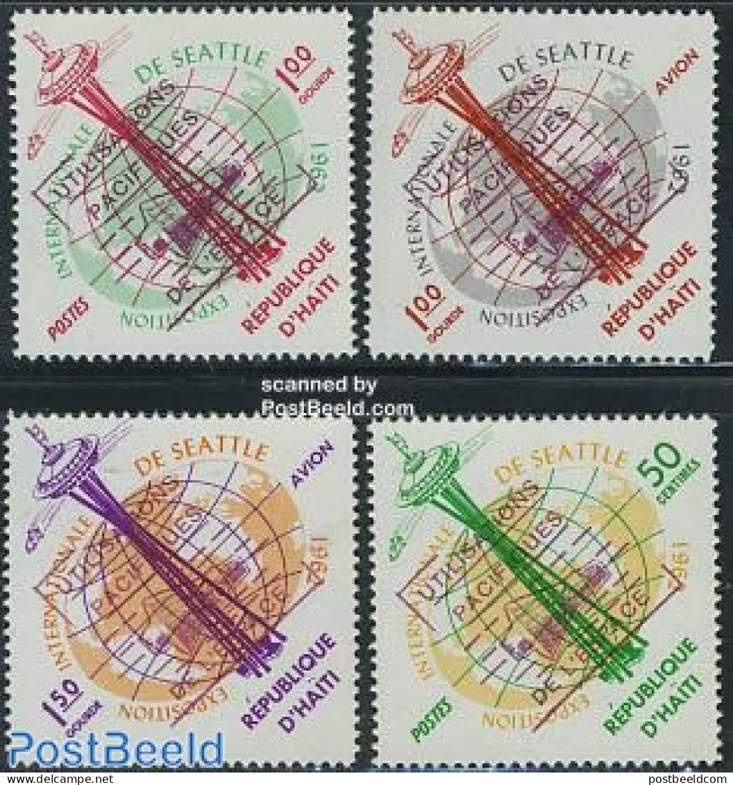 Haiti 1963 Peaceful Use Of Space 4v, Overprints, Mint NH, Transport - Various - Space Exploration - World Expositions - Haïti