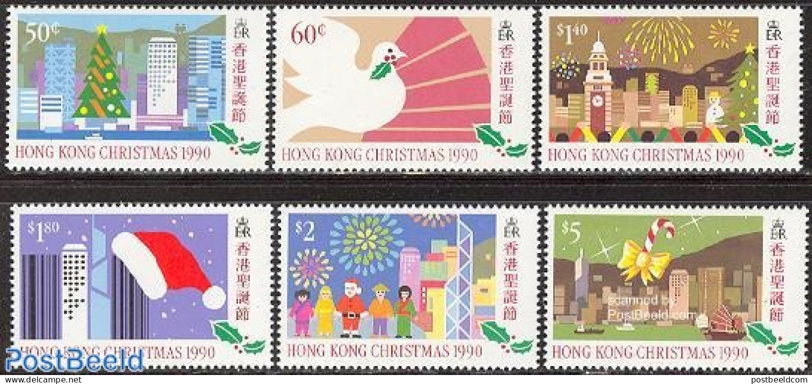 Hong Kong 1990 Christmas 6v, Mint NH, Nature - Religion - Transport - Birds - Christmas - Ships And Boats - Art - Chil.. - Ongebruikt