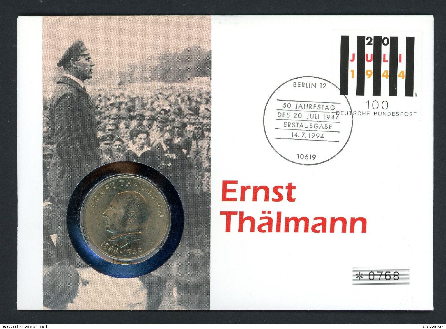 DDR 1994 Numisbrief Mit 20 Mark Ernst Thälmann Worbes 223 BU (Num197 - Non Classés