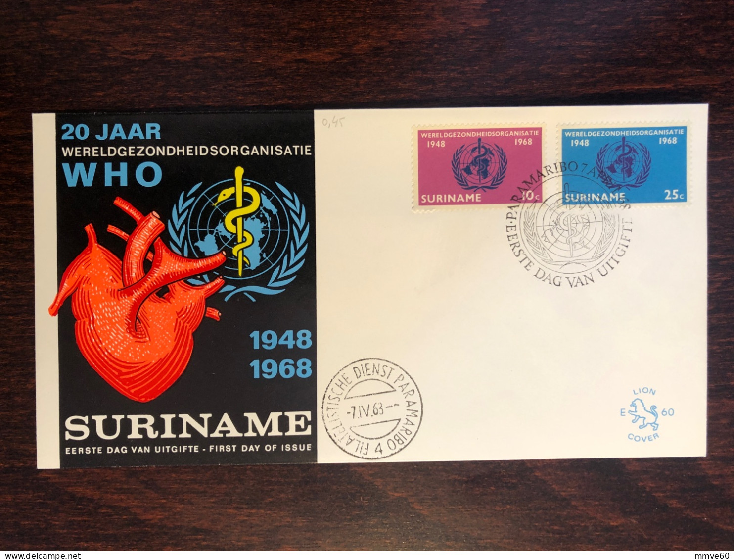 SURINAM FDC COVER 1968 YEAR CARDIOLOGY HEART WHO HEALTH MEDICINE STAMPS - Suriname ... - 1975