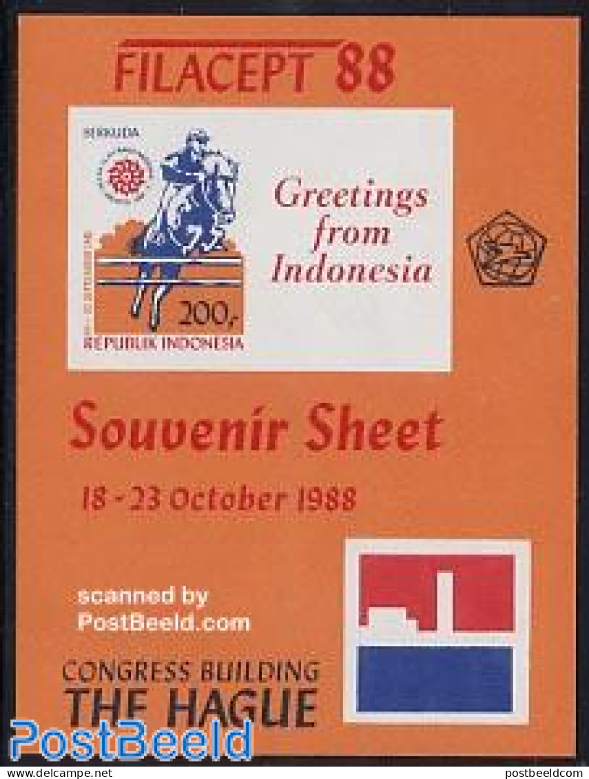 Indonesia 1988 Filacept S/s Imperforated, Mint NH, Nature - Sport - Horses - Sport (other And Mixed) - Philately - Indonesia