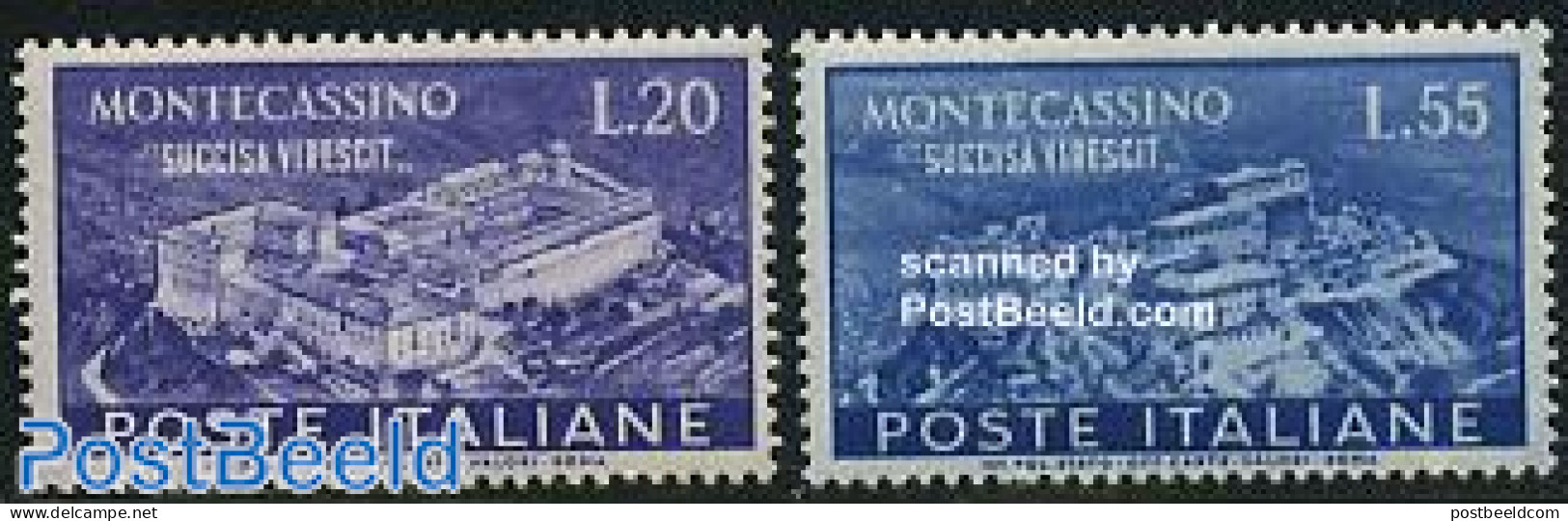 Italy 1951 Monte Cassino 2v, Unused (hinged), History - Religion - Europa Hang-on Issues - Cloisters & Abbeys - Andere & Zonder Classificatie
