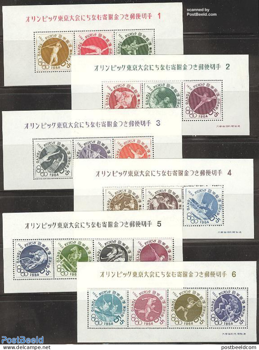 Japan 1964 Olympic Games 6 S/s, Mint NH, Sport - Olympic Games - Sport (other And Mixed) - Unused Stamps