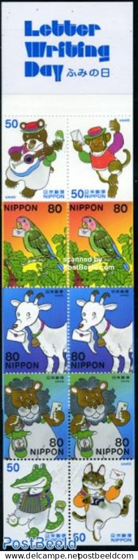 Japan 2003 Letter Writing Day 10v In Booklet, Mint NH, Nature - Performance Art - Cat Family - Cats - Crocodiles - Mon.. - Ungebraucht