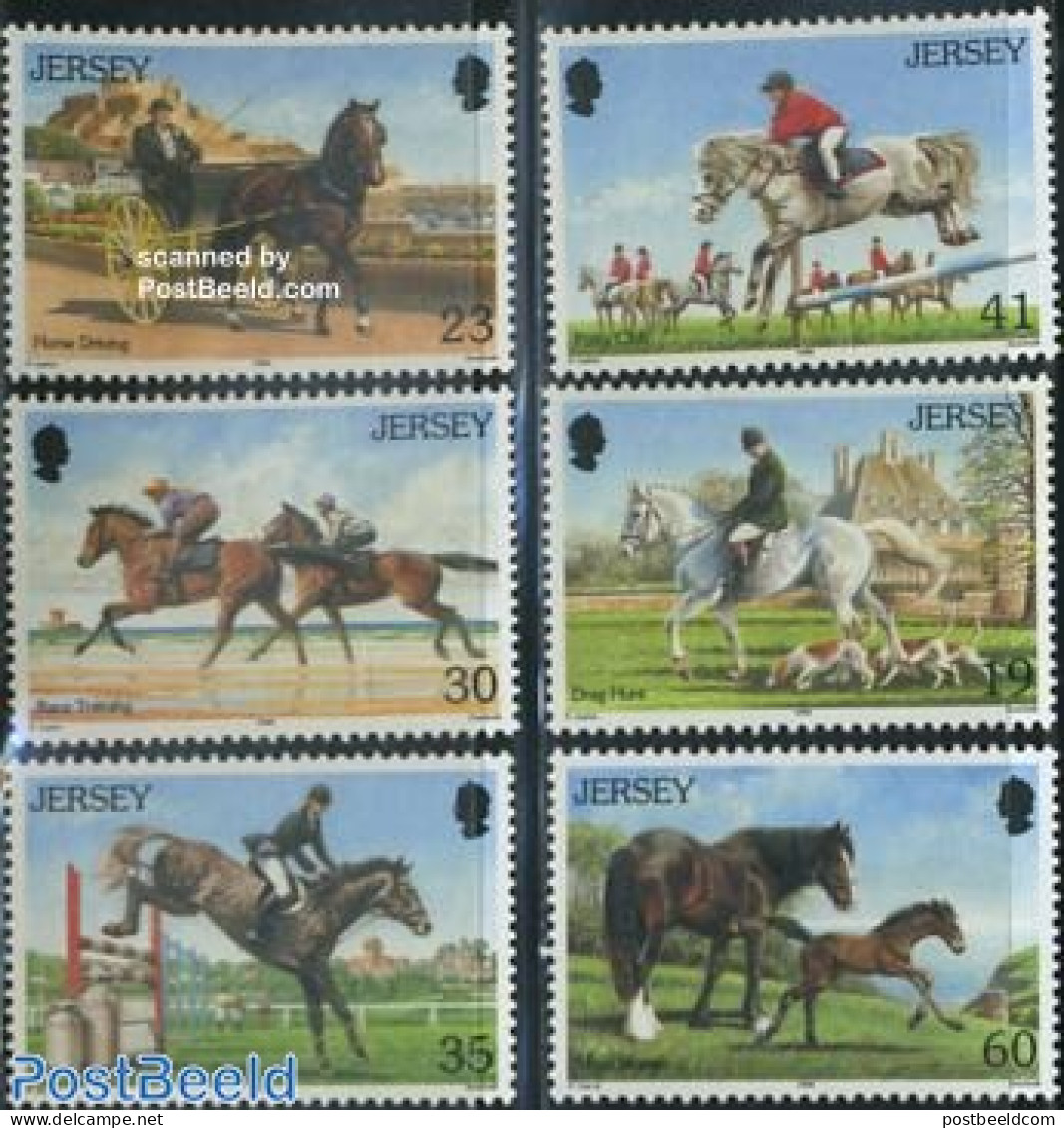 Jersey 1996 Horse Sports 6v, Mint NH, Nature - Sport - Horses - Sport (other And Mixed) - Jersey