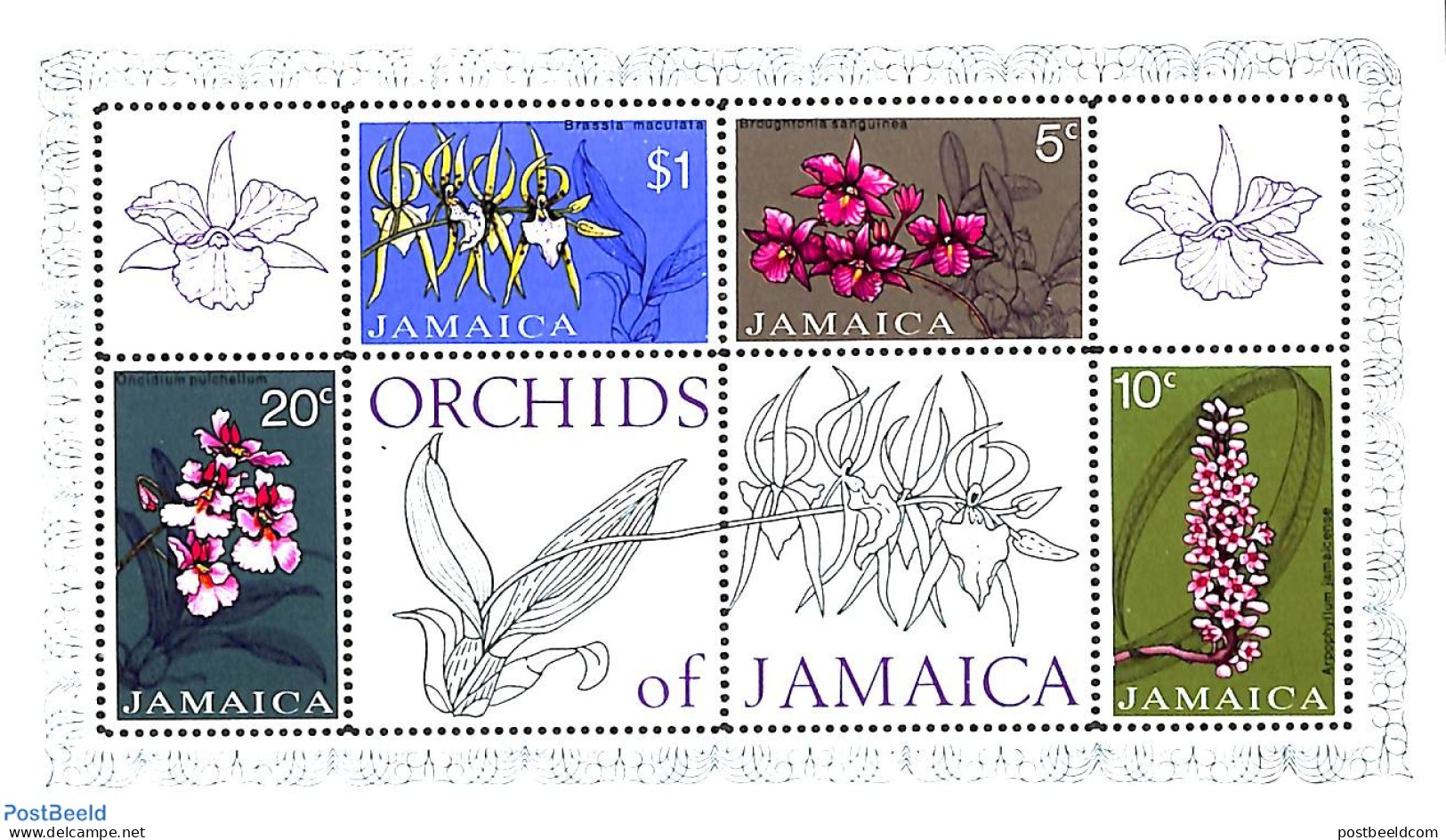 Jamaica 1973 Orchids S/s, Mint NH, Nature - Flowers & Plants - Orchids - Giamaica (1962-...)
