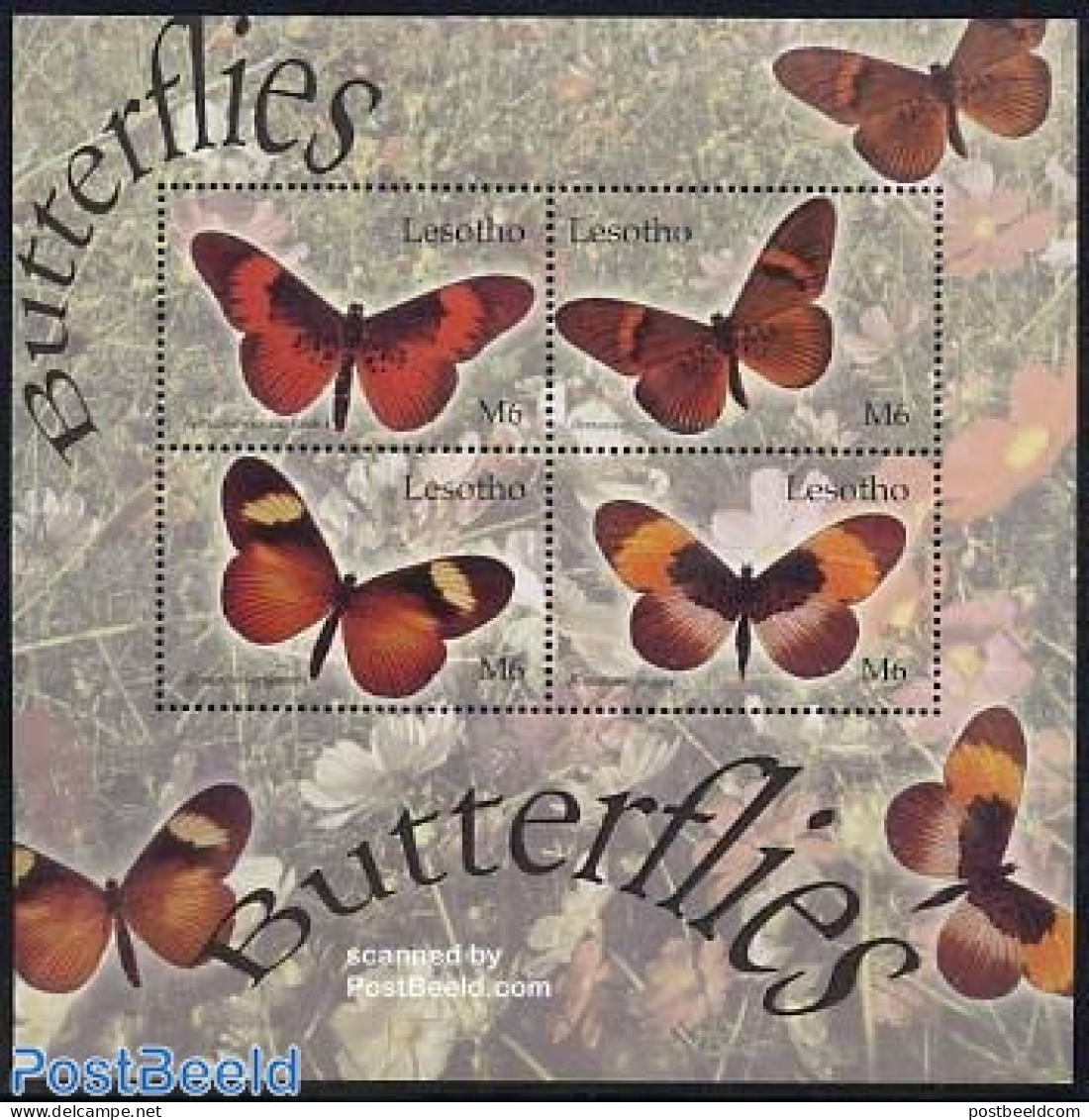 Lesotho 2004 Butterflies 4v M/s, Bematistes, Mint NH, Nature - Butterflies - Lesotho (1966-...)