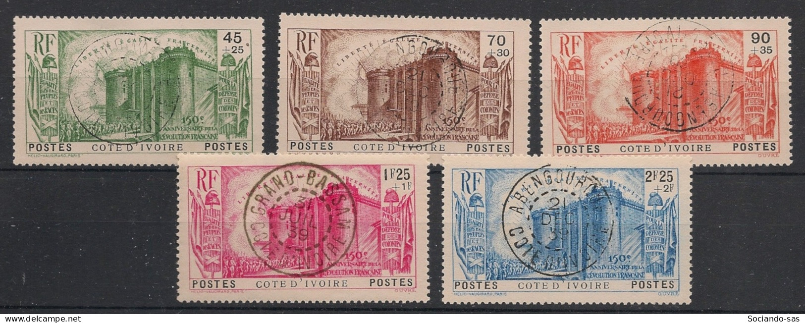 COTE D'IVOIRE - 1939 - N°YT. 146 à 150 - Révolution Française - Oblitéré / Used - Usati