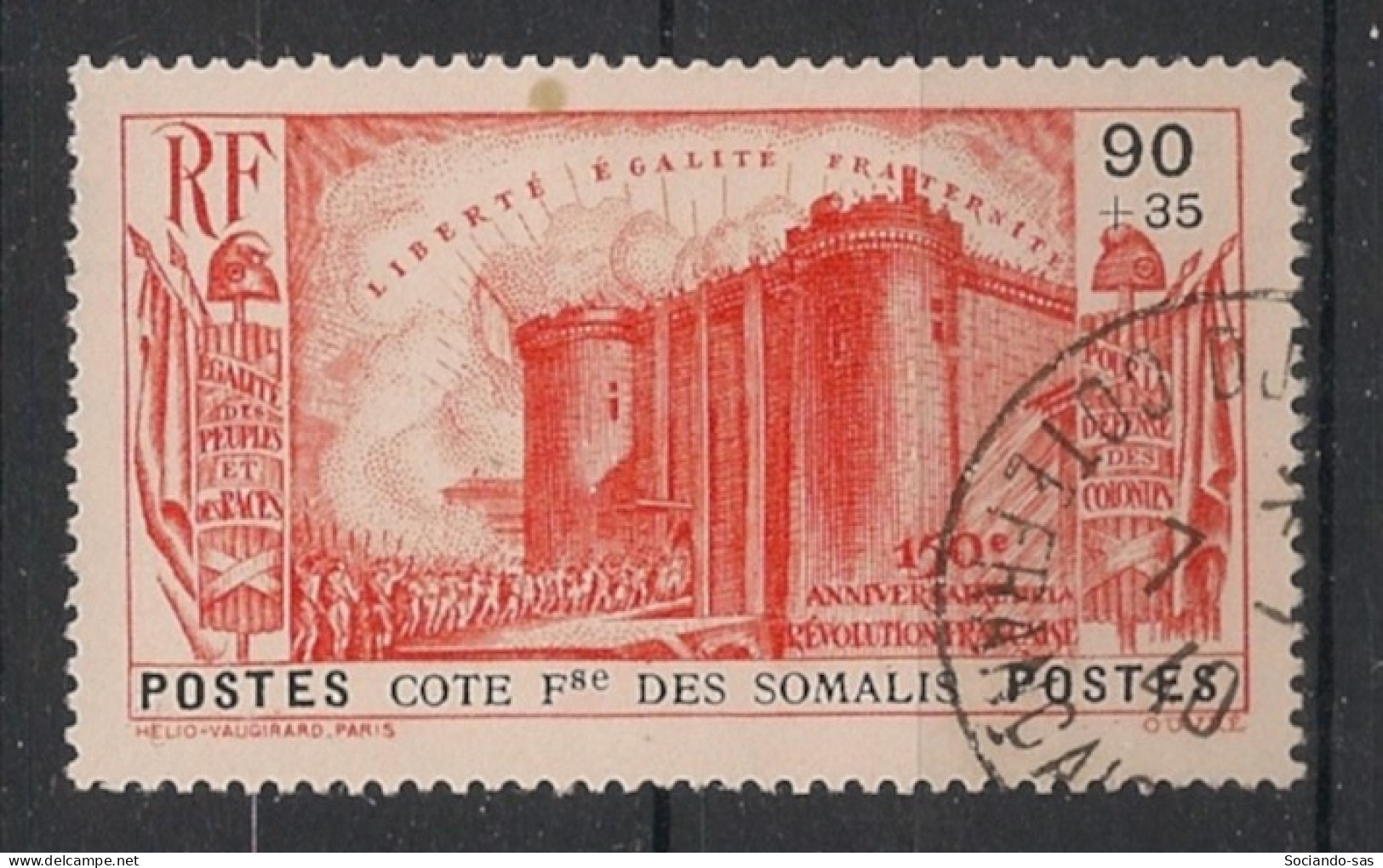 COTE DES SOMALIS - 1939 - N°YT. 174 - Révolution Française 90c + 35c Vermillon - Oblitéré / Used - Oblitérés
