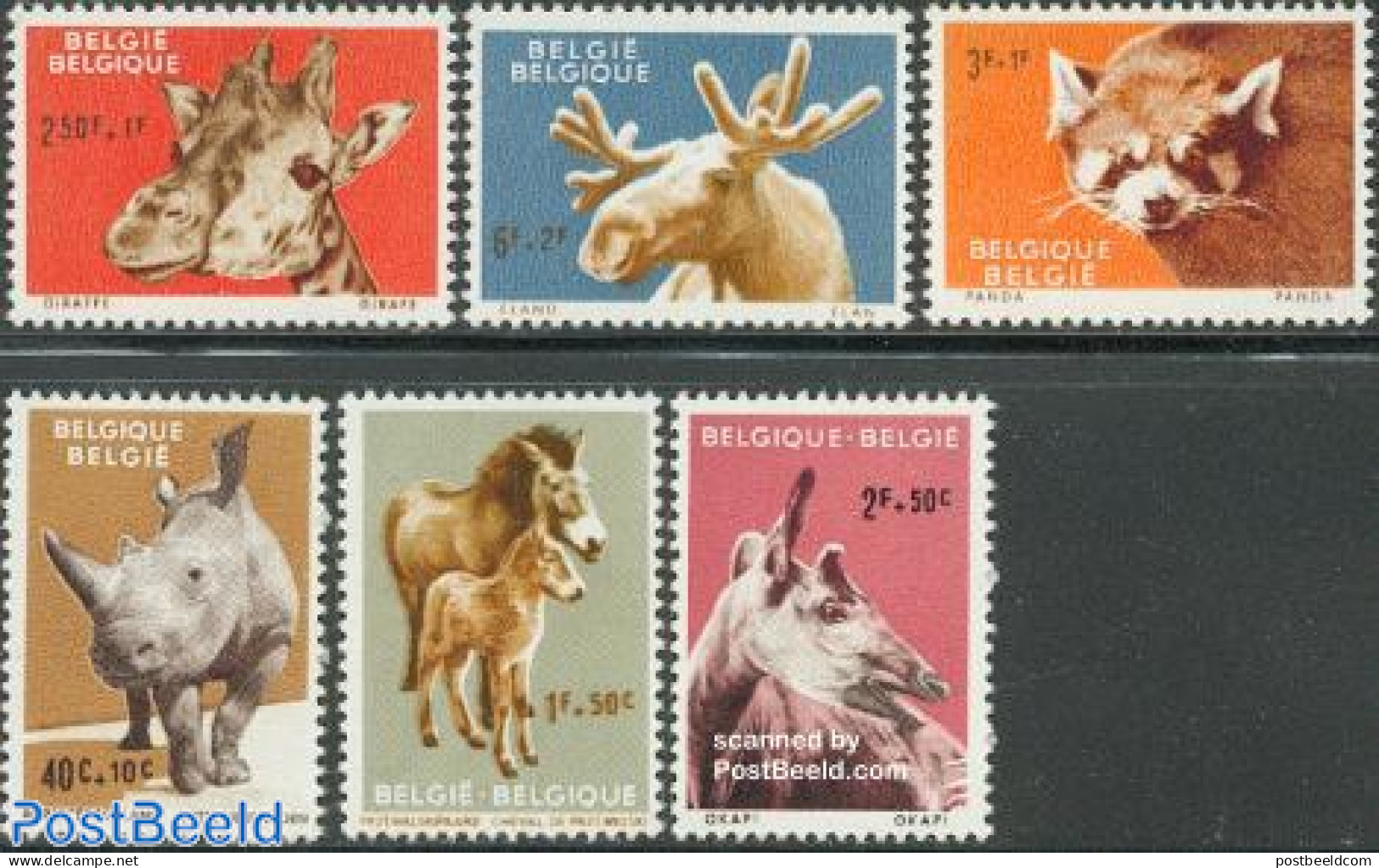 Belgium 1961 Animals 6v, Mint NH, Nature - Animals (others & Mixed) - Giraffe - Rhinoceros - Wild Mammals - Unused Stamps