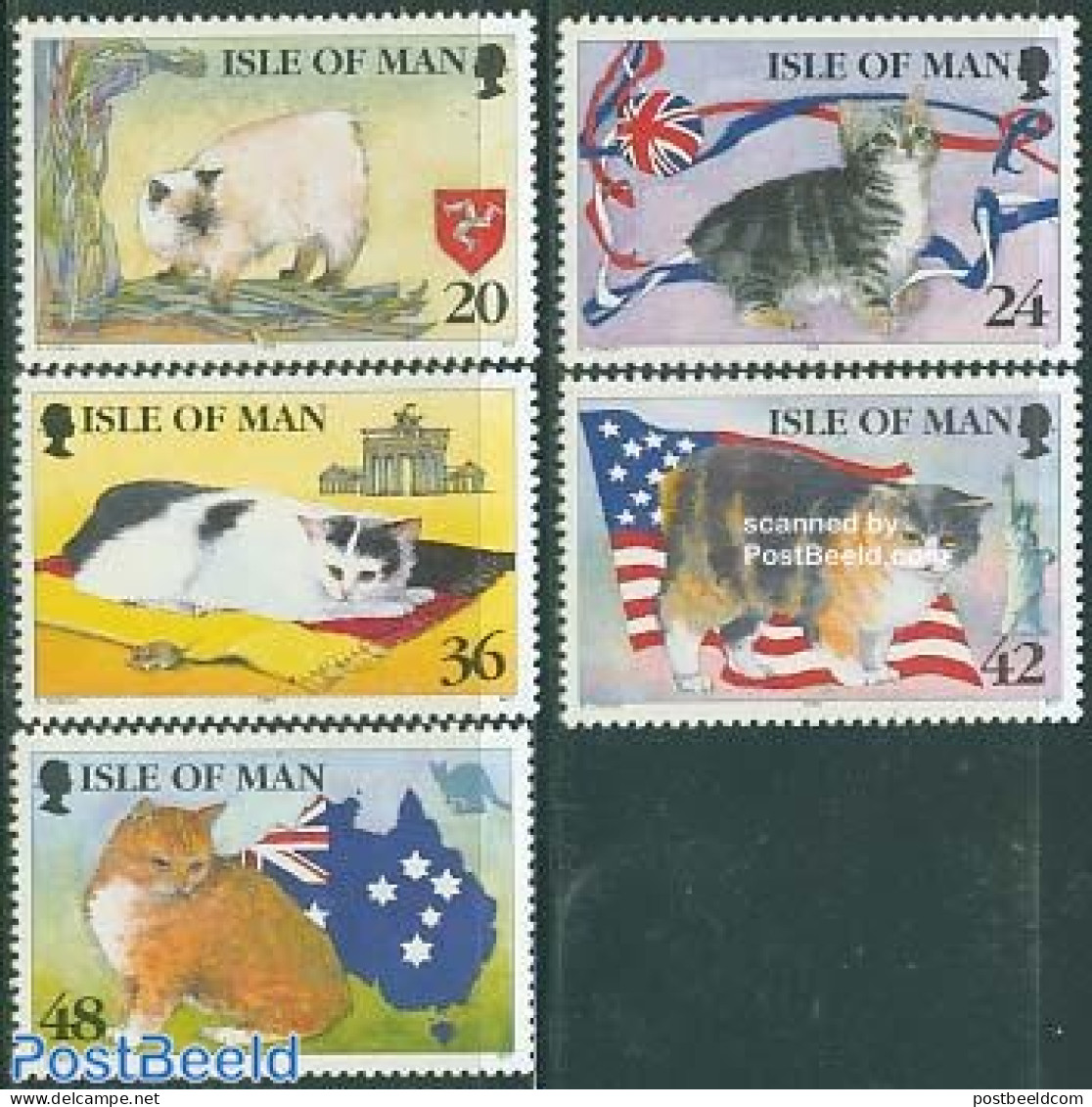 Isle Of Man 1996 Manx Cats 5v, Mint NH, History - Nature - Various - Flags - Cats - Maps - Geography