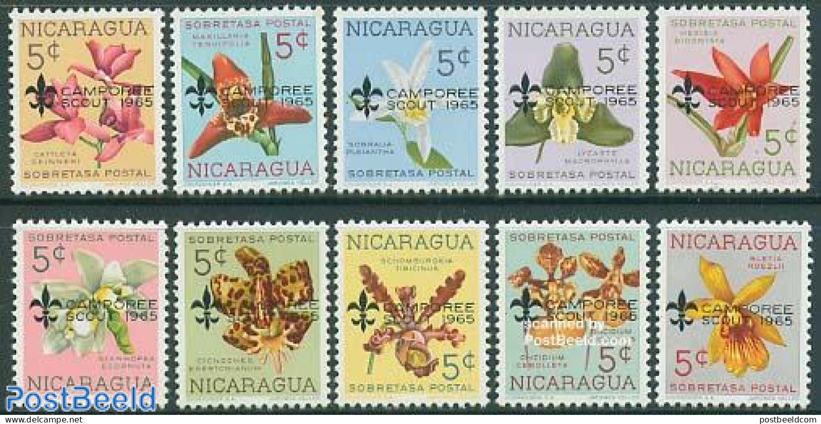 Nicaragua 1965 Camporee Scout 10v, Mint NH, Nature - Sport - Flowers & Plants - Orchids - Scouting - Nicaragua