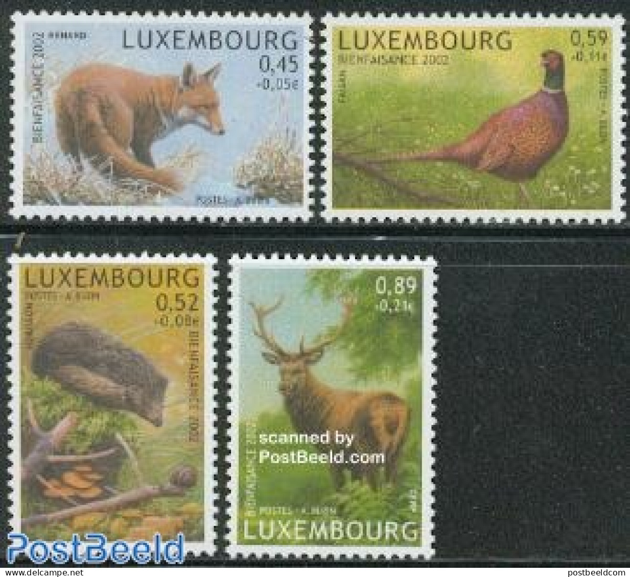 Luxemburg 2002 Animals 4v, Mint NH, Nature - Animals (others & Mixed) - Birds - Deer - Hedgehog - Poultry - Ungebraucht