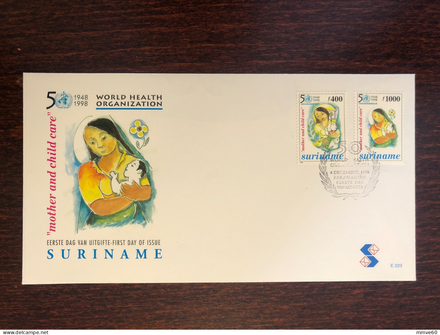 SURINAM FDC COVER 1998 YEAR WHO OMS  HEALTH MEDICINE STAMPS - Suriname
