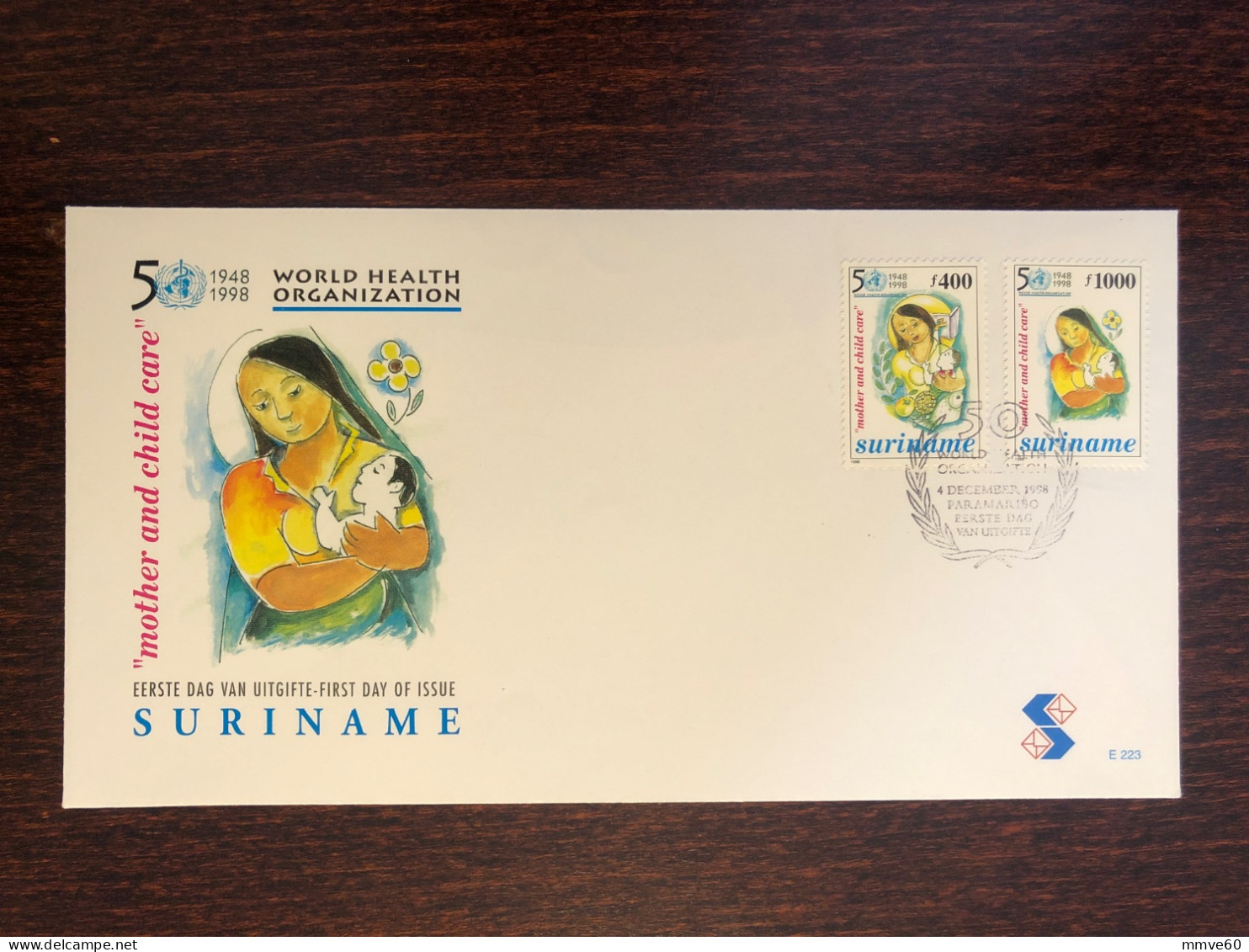 SURINAM FDC COVER 1998 YEAR WHO OMS  HEALTH MEDICINE STAMPS - Surinam