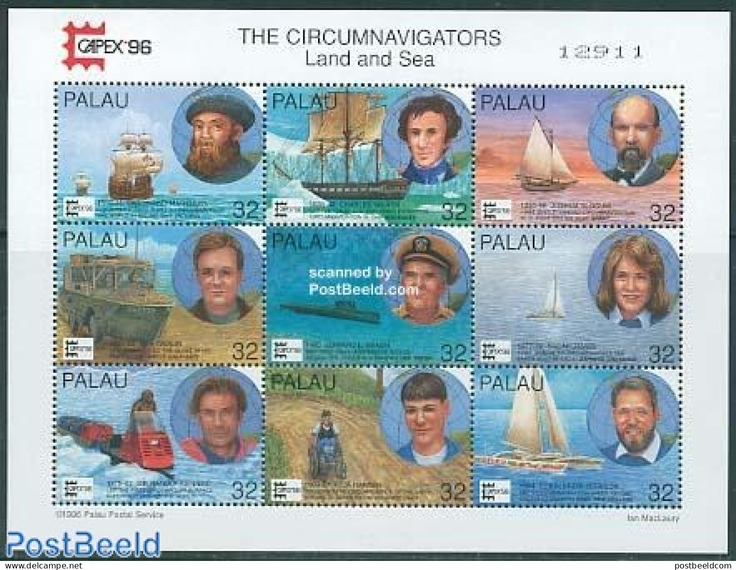 Palau 1996 Capex 96 9v M/s (9x32c), Mint NH, Health - History - Science - Transport - Disabled Persons - Explorers - T.. - Behinderungen