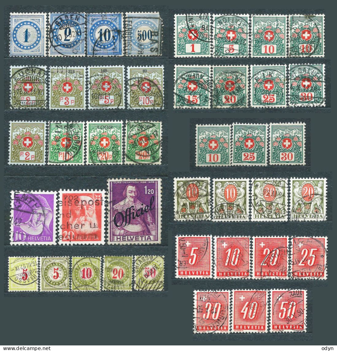 Switzerland, 1878-1938, Lot Of 42 Postal Due Stamps From Sets MiNr 1-9, 2-5, 8-10, 15-16, 17-20, 29-37 32-36 42-49 54-61 - Postage Due