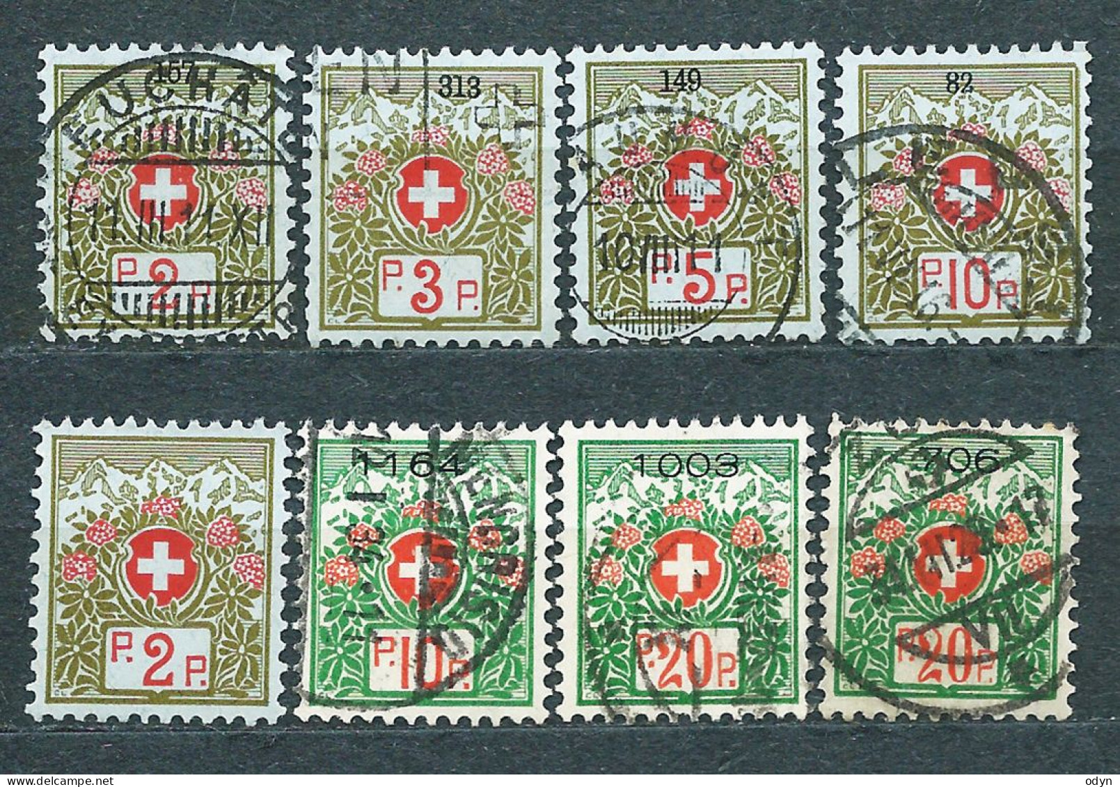 Switzerland, 1878-1938, Lot Of 42 Postal Due Stamps From Sets MiNr 1-9, 2-5, 8-10, 15-16, 17-20, 29-37 32-36 42-49 54-61 - Taxe