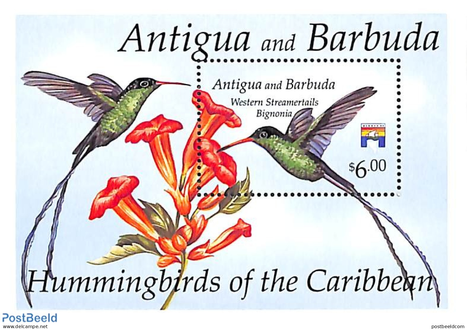 Antigua & Barbuda 1992 Western Streamertails Bignonia S/s, Mint NH, Nature - Birds - Flowers & Plants - Hummingbirds - Antigua Et Barbuda (1981-...)