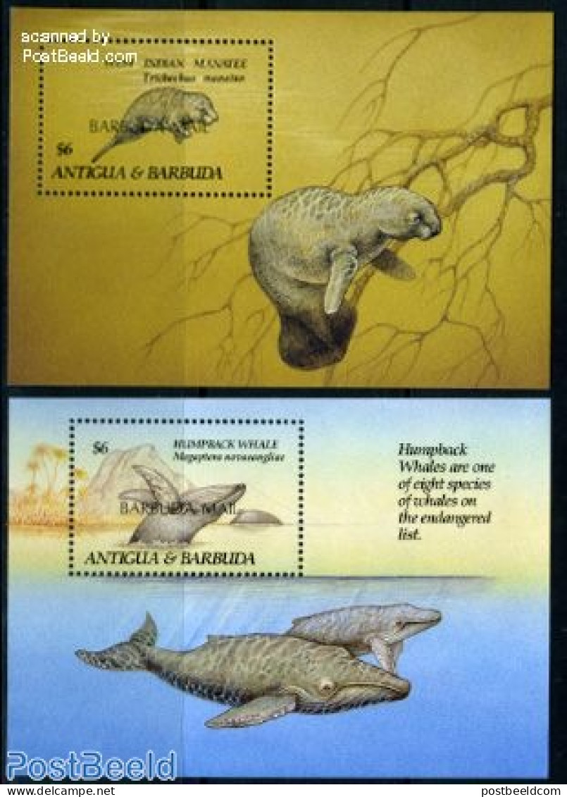 Barbuda 1993 Endangered Animals 2 S/s, Mint NH, Nature - Animals (others & Mixed) - Sea Mammals - Barbuda (...-1981)