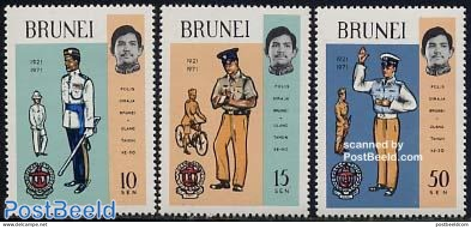 Brunei 1971 Royal Police 3v, Mint NH, Sport - Various - Cycling - Police - Uniforms - Wielrennen