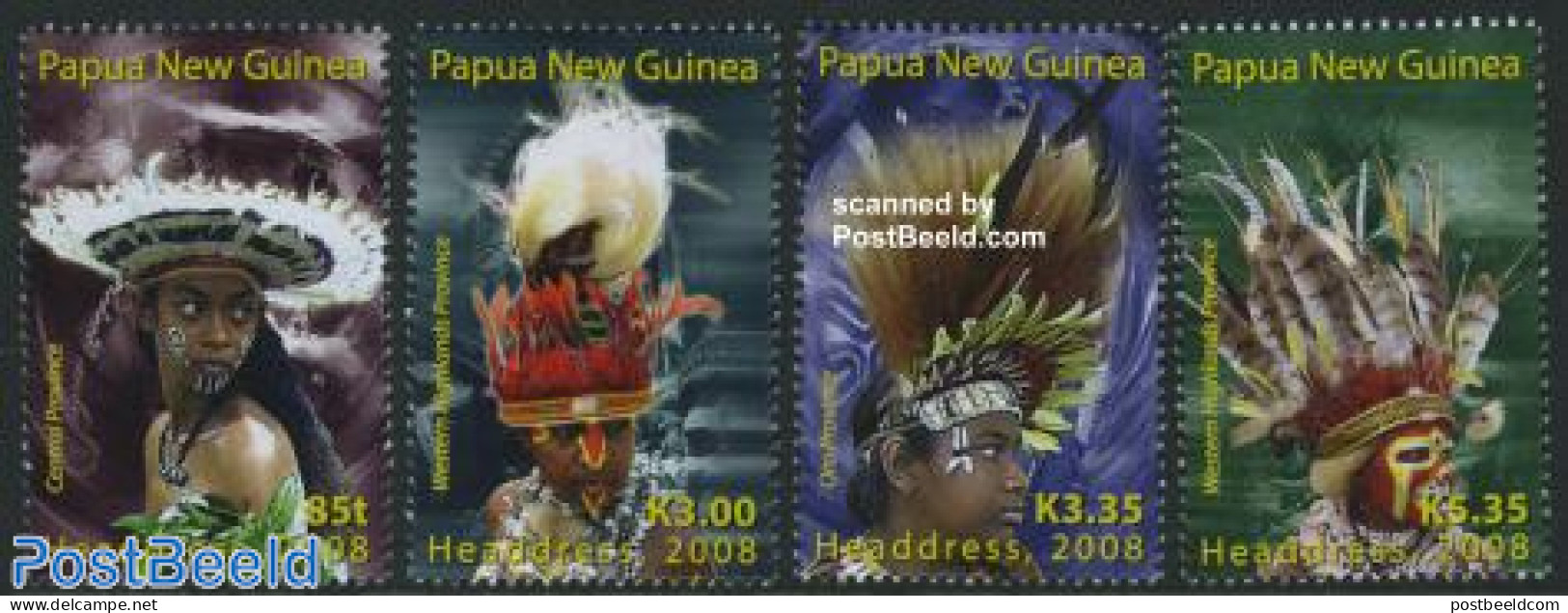 Papua New Guinea 2008 Headdress 4v, Mint NH, Various - Costumes - Folklore - Kostüme