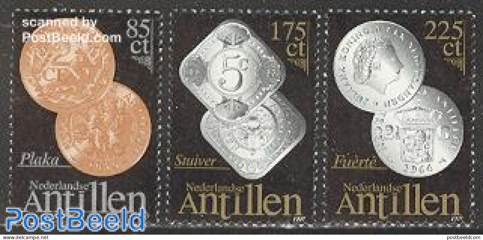 Netherlands Antilles 1997 Coins 3v, Mint NH, Various - Money On Stamps - Münzen