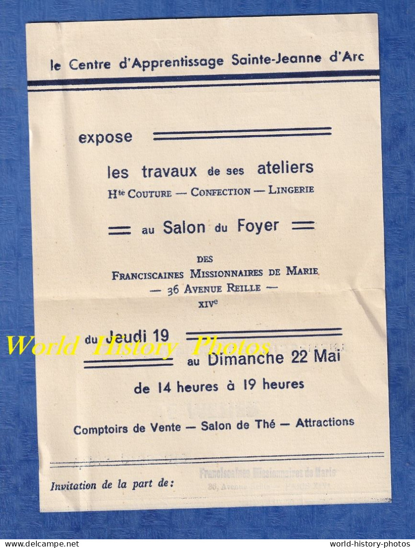 Invitation D' Exposition - PARIS 14e - Centre D' Apprentissage Saint Jeanne D' Arc - Franciscaines Misionnaires De Marie - Eintrittskarten