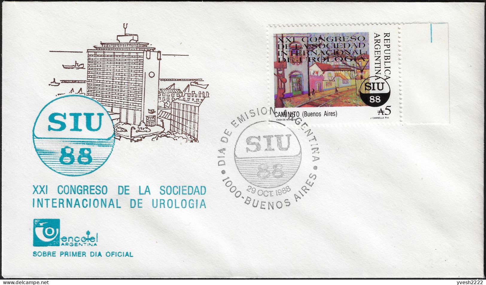 Argentine 1988 Y&T 645 Sur FDC. Congrès De La Société Internationale D'urologie à Buenos Aires - Medicina