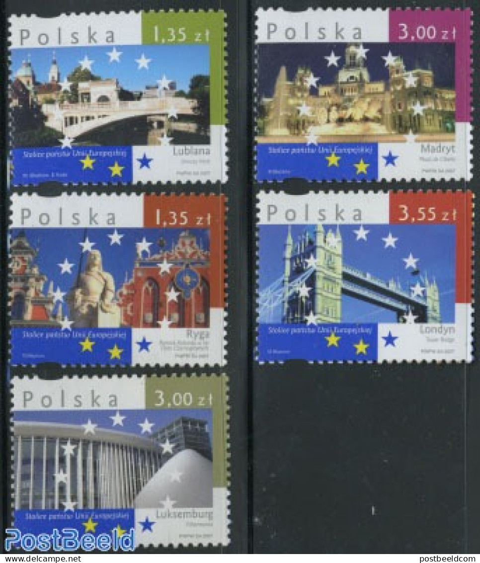 Poland 2007 European Capitals 5v, Mint NH, History - Europa Hang-on Issues - Art - Architecture - Bridges And Tunnels .. - Neufs