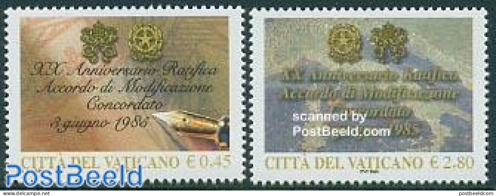 Vatican 2005 Concordat 2v, Joint Issue Italy, Mint NH, Various - Joint Issues - Ongebruikt
