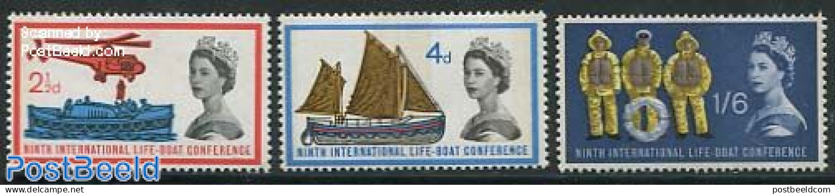 Great Britain 1963 Life Boat Conference 3v, Phosphor, Mint NH, Transport - Helicopters - Ships And Boats - Unused Stamps