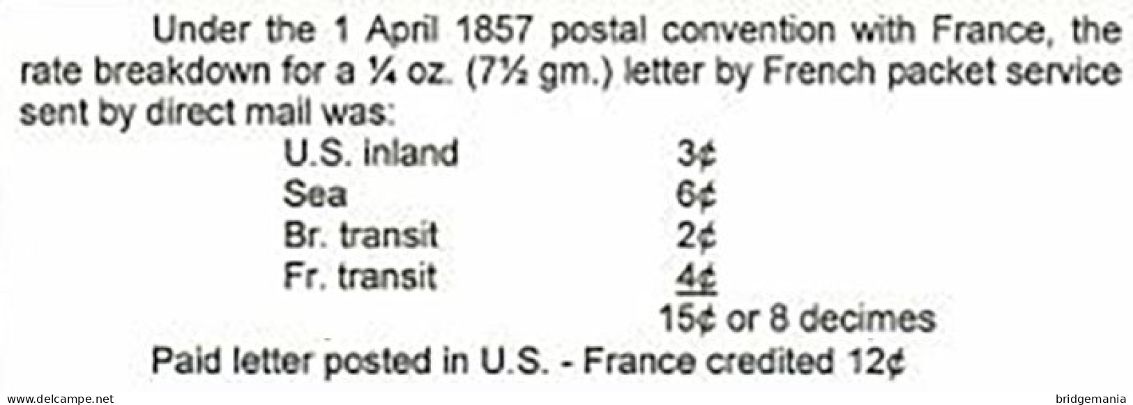 MTM076 - 1868 TRANSATLANTIC LETTER USA TO FRANCE Steamer PEREIRE - PAID - Storia Postale
