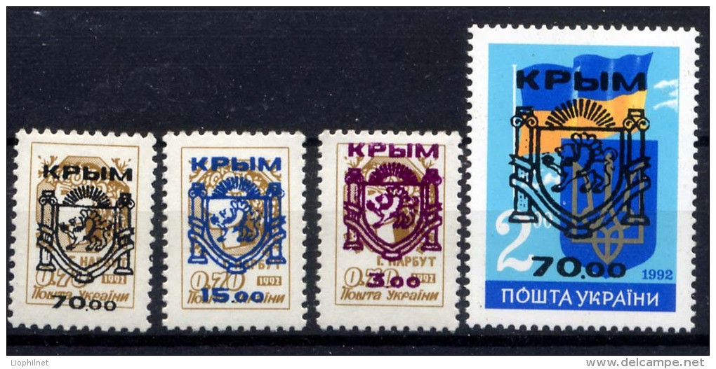 UKRAINE CRIMEE 1993, 4 Valeurs,  SURCHARGES  /  Overprinted Sur UKRAINE, Neufs  / Mint. Rcri562 - Ukraine