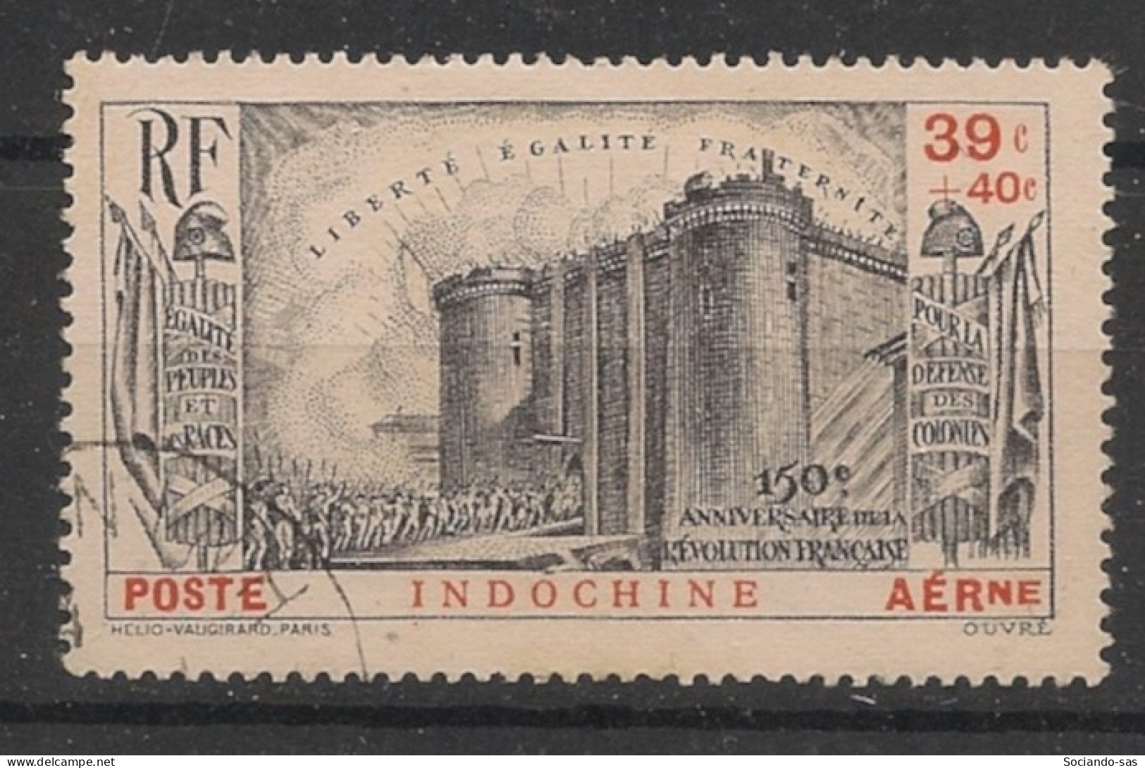 INDOCHINE - 1939 - Poste Aérienne PA N°YT. 16 - Révolution Française 39c + 40c Noir - Oblitéré / Used - Luftpost