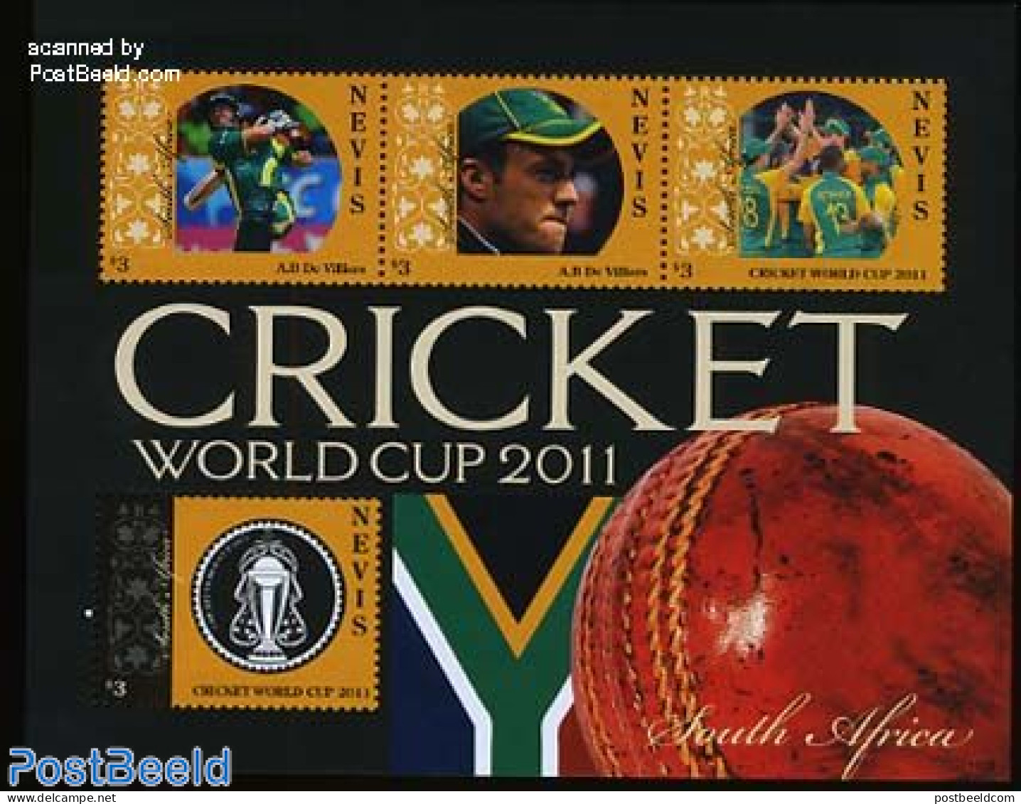 Nevis 2011 Cricket World Cup 2011 4v M/s, Mint NH, Sport - Cricket - Cricket