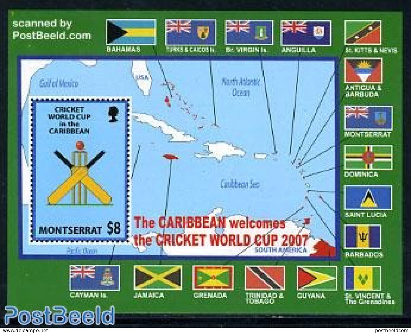 Montserrat 2006 Cricket World Cup S/s, Mint NH, History - Sport - Various - Flags - Cricket - Sport (other And Mixed) .. - Cricket