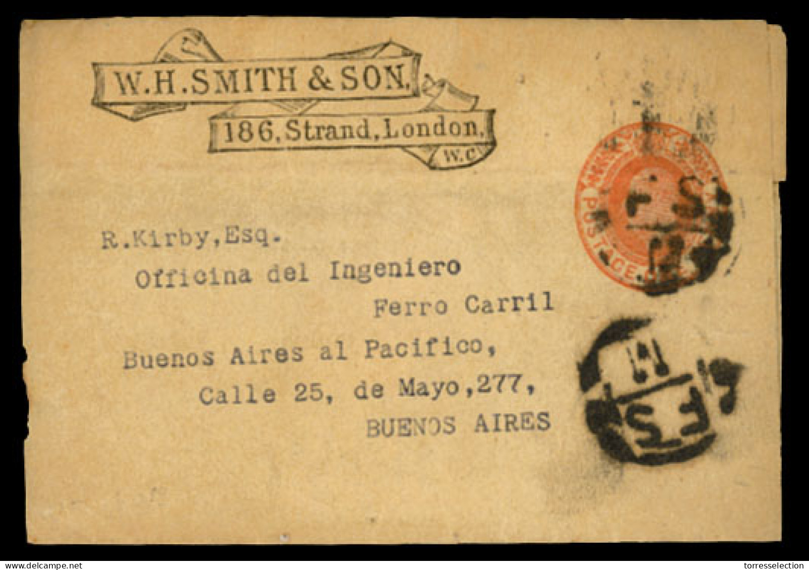 GREAT BRITAIN. C.1905. London To Argentina.Stat.wrapper Cancelled FS/M. Scarce Printed Usage. - ...-1840 Préphilatélie