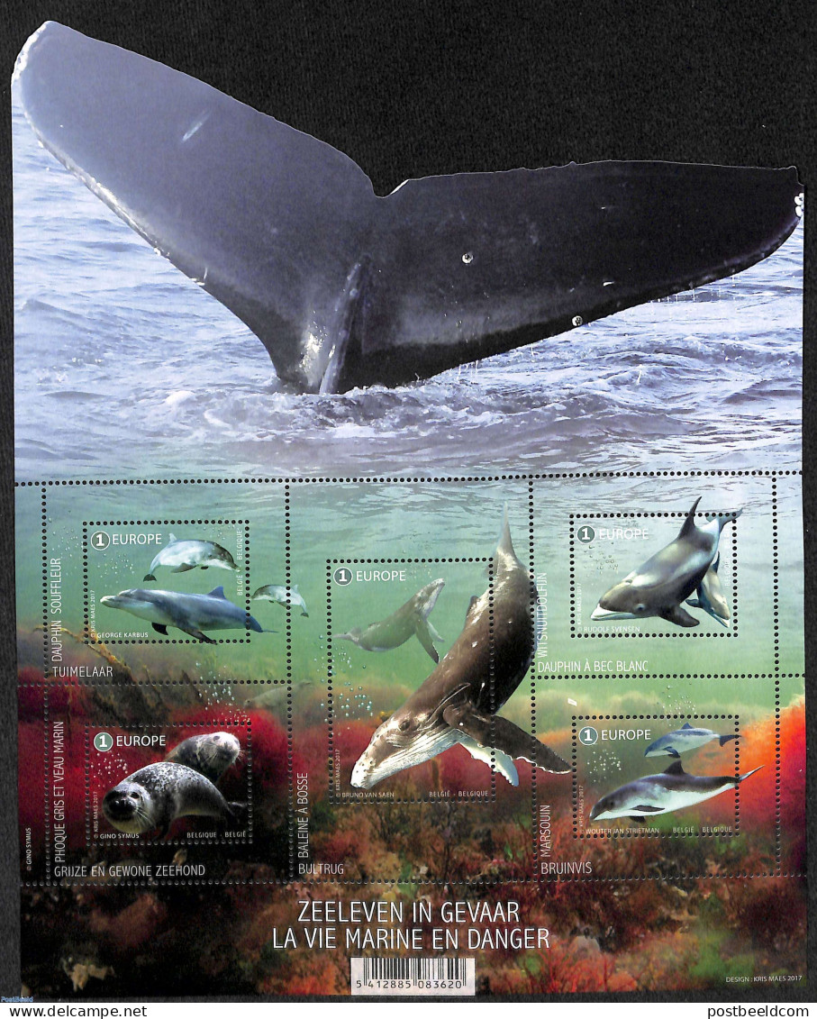 Belgium 2017 Endangered Sea Mammals 5v M/s, Mint NH, Nature - Sea Mammals - Wild Mammals - Unused Stamps